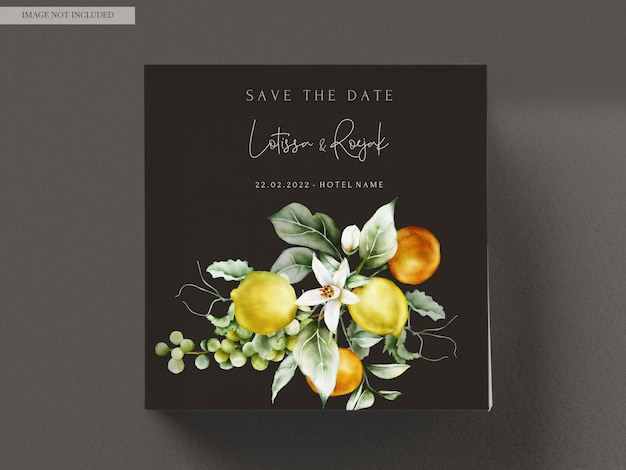 Belle Carte D'invitation De Mariage Sertie D'aquarelle De Fruits Botaniques Et De Fleurs