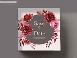 PSD gratuit belle fleur marron et feuilles modèle d'invitation de mariage