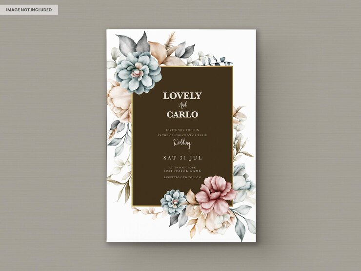 PSD gratuit belle invitation de mariage vintage avec couronne florale aquarelle