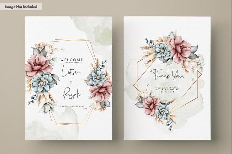 PSD gratuit belle invitation de mariage vintage avec couronne florale aquarelle