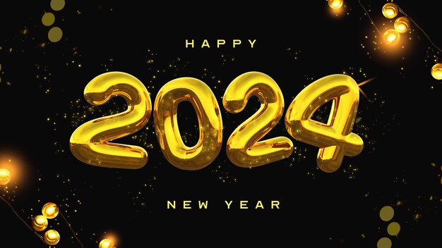 Belle et réaliste Bonne année 2024 modèle de bannière avec des éléments 3D
