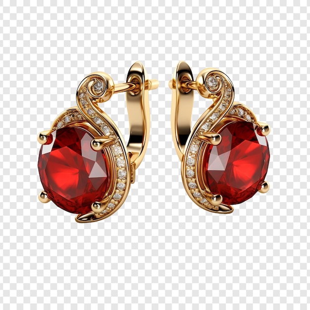 PSD gratuit de belles boucles d'oreilles dorées et rouges isolées sur un fond transparent