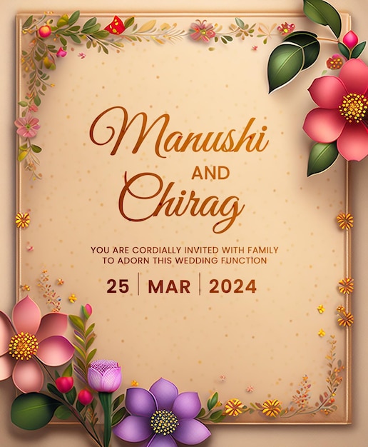 PSD gratuit belles cartes d'invitation de mariage floral psd polyvalent