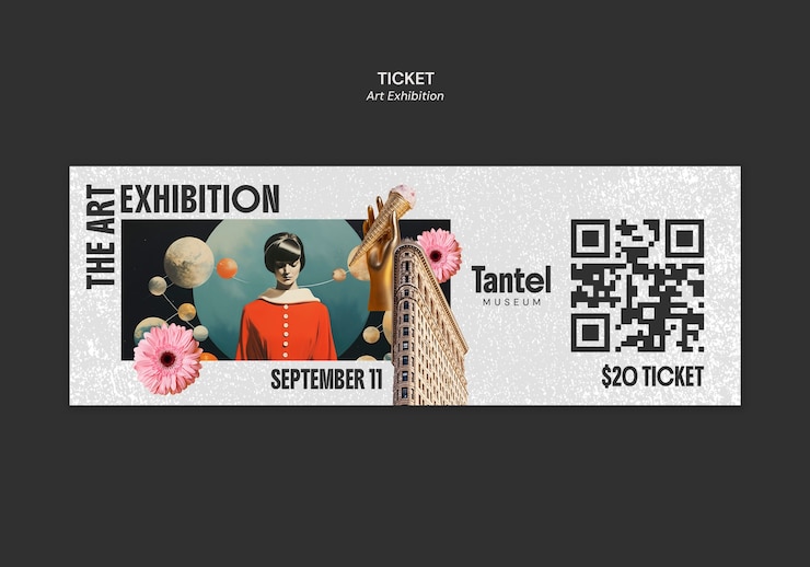 PSD gratuit billet pour l'exposition d'art du musée tantel