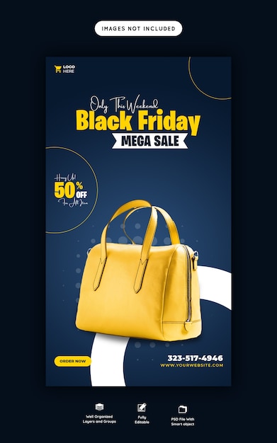 Black Friday mega sale instagram et modèle de bannière d'histoire facebook