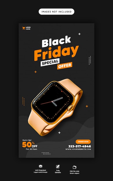 PSD gratuit black friday offre spéciale modèle de bannière d'histoire instagram et facebook