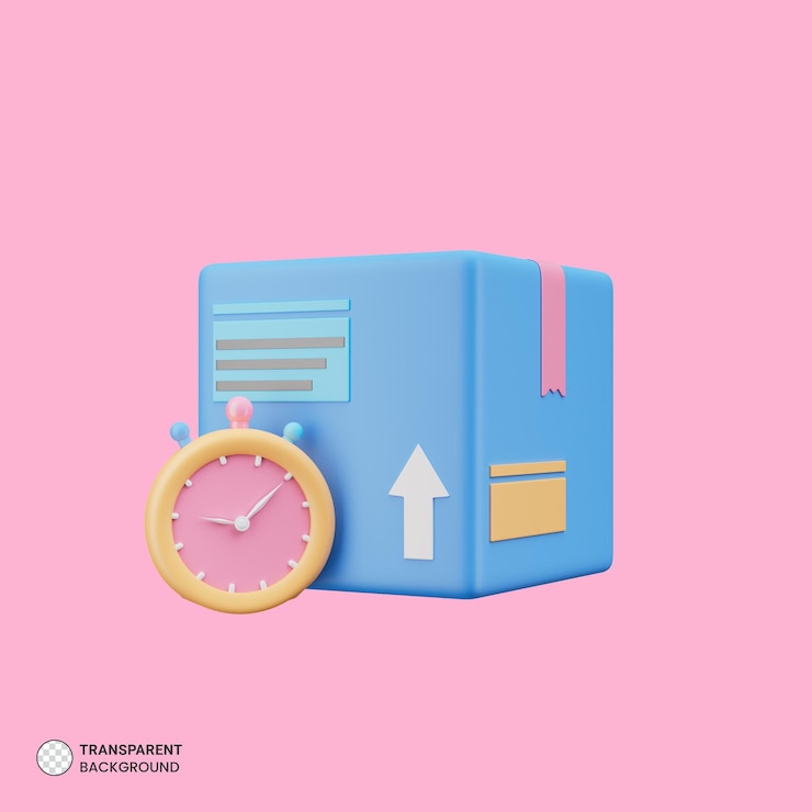 PSD gratuit boîte en carton avec icône de réveil isolé illustration de rendu 3d