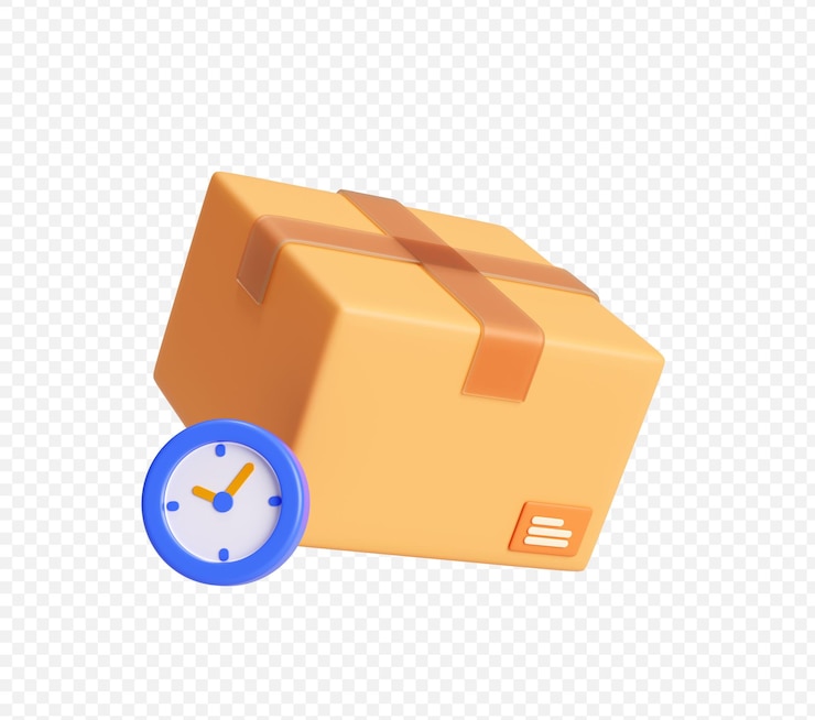 PSD gratuit boîte à colis avec boîte de livraison à l'horloge avec arrière-plan d'illustration 3d de l'heure