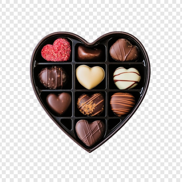 PSD gratuit une boîte en forme de cœur de chocolats assortis un doux cadeau de la saint-valentin