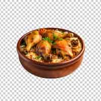 PSD gratuit un bol de biryani avec des morceaux de poulet sur un fond transparent.