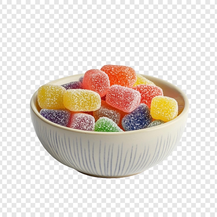 PSD gratuit un bol de gommes colorées recouvertes de sucre