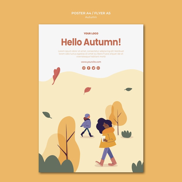 PSD gratuit bonjour modèle d'affiche d'automne