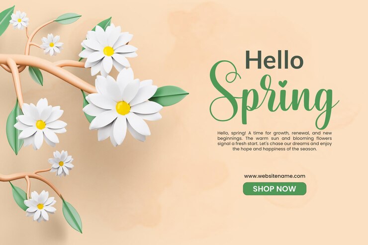 PSD gratuit bonjour modèle de bannière de printemps avec fleur de marguerite