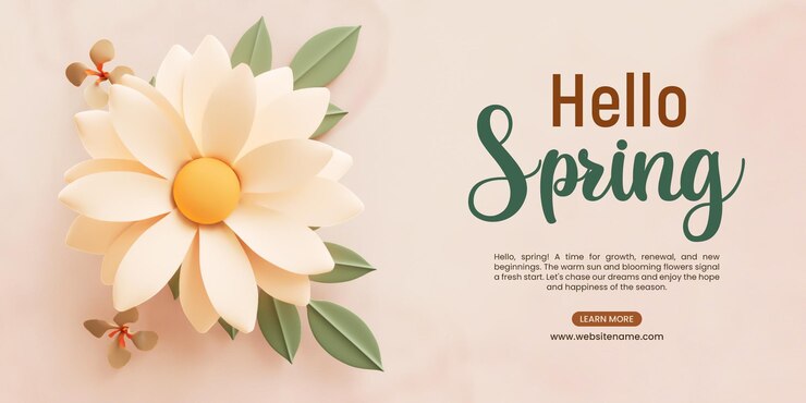PSD gratuit bonjour printemps floral design 3d modèle de bannière de médias sociaux