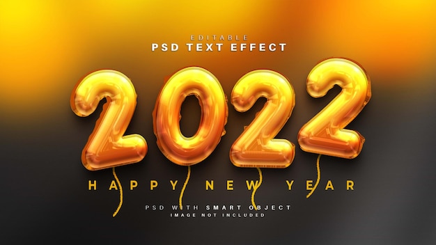 Bonne année 2022 effet de texte ballon 3d