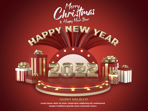 Bonne Année 2022 Et événement De Célébration Des Vacances De Noël Et Publicité Sur Les Réseaux Sociaux PSD Premium