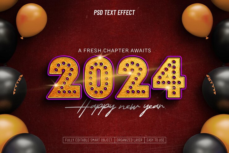 PSD gratuit bonne année 2024 effet de texte