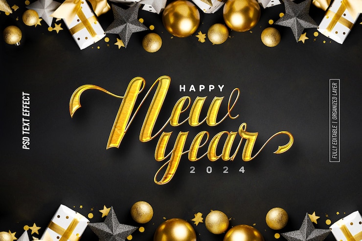 PSD gratuit bonne année 2024 effet de texte