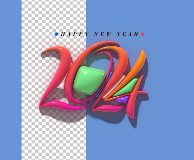 PSD gratuit bonne année 2024 lettres typographiques transparentes psd