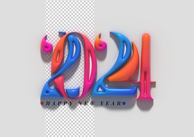 PSD gratuit bonne année 2024 lettres typographiques transparentes psd