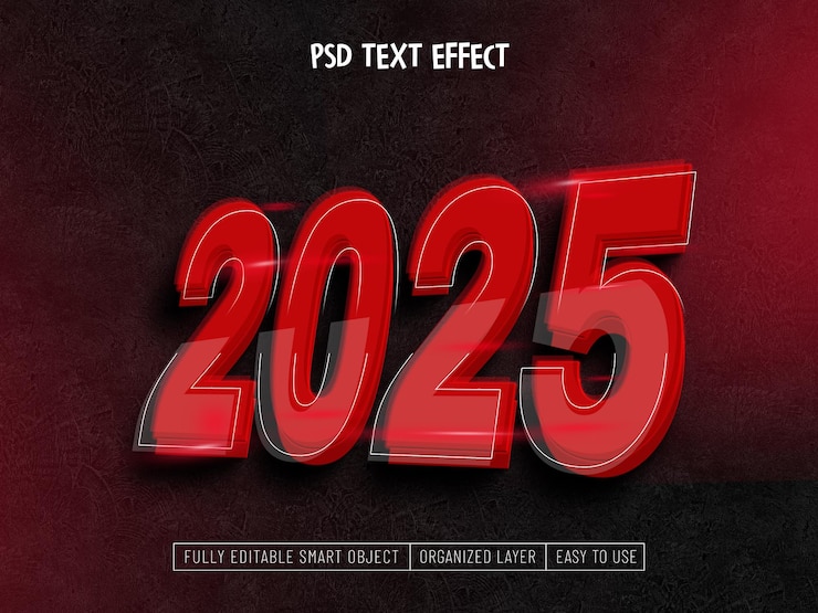 PSD gratuit bonne année 2025 effet de texte rouge gras