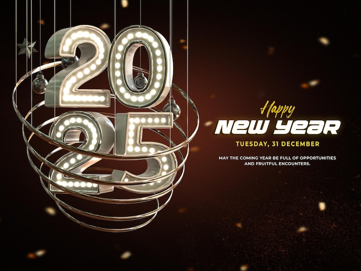 PSD gratuit bonne année 2025 modèle de conception de bannière 3d