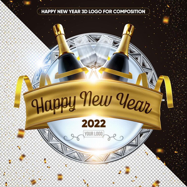 PSD gratuit bonne année logo 3d