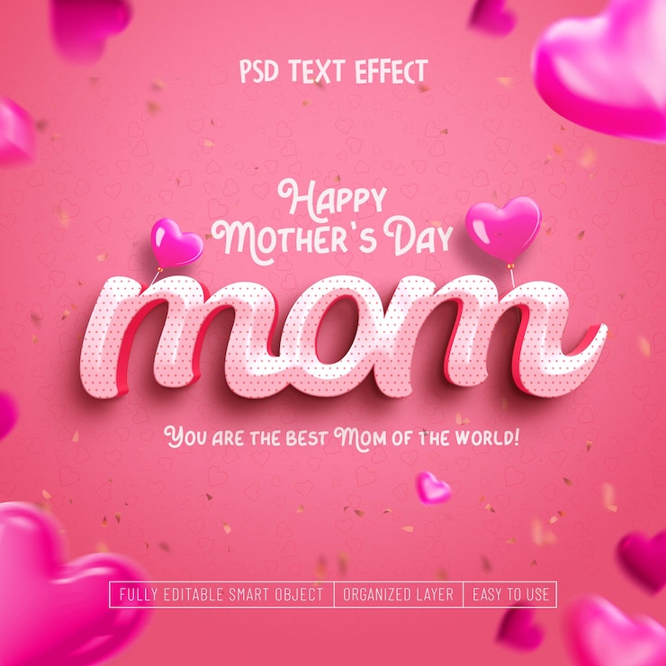PSD gratuit bonne fête des mères modèle de conception de message sur les réseaux sociaux avec effet de texte modifiable
