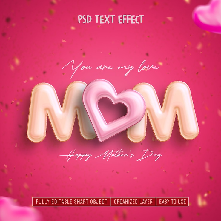 PSD gratuit bonne fête des mères modèle de conception de message sur les réseaux sociaux avec effet de texte modifiable