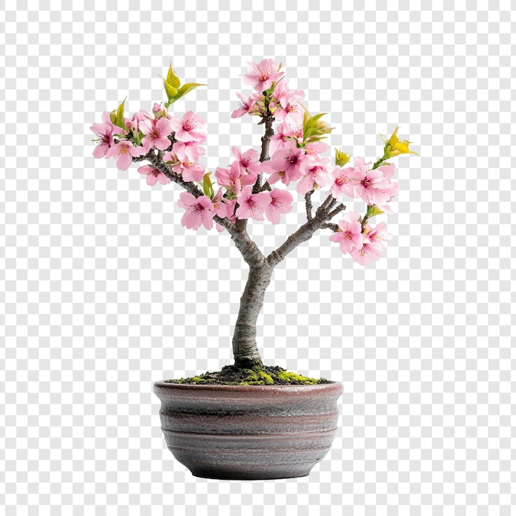 PSD gratuit un bonsaï en fleurs de cerise rose époustouflant en pot