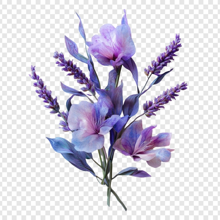 PSD gratuit bouquet de fleurs de lavande et de violet un arrangement floral serein