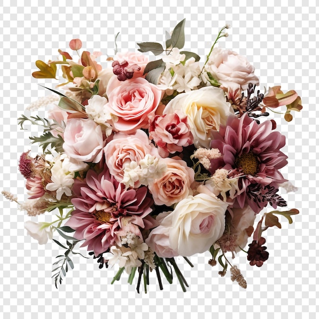 PSD gratuit bouquet de mariage luxueux avec une variété de belles fleurs isolées sur un fond transparent