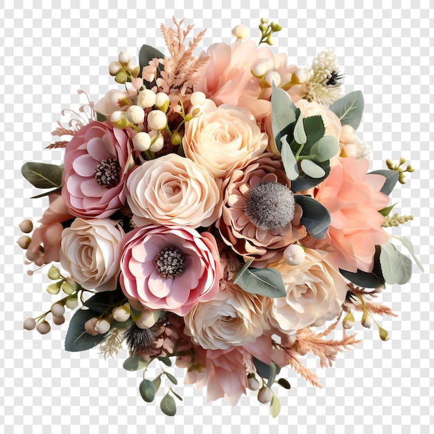 PSD gratuit bouquet de mariage luxueux avec une variété de belles fleurs isolées sur un fond transparent