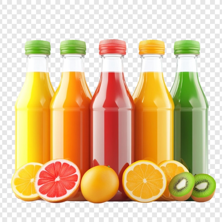 PSD gratuit des bouteilles de jus de fruits rafraîchissants et colorés des boissons saines et vibrantes