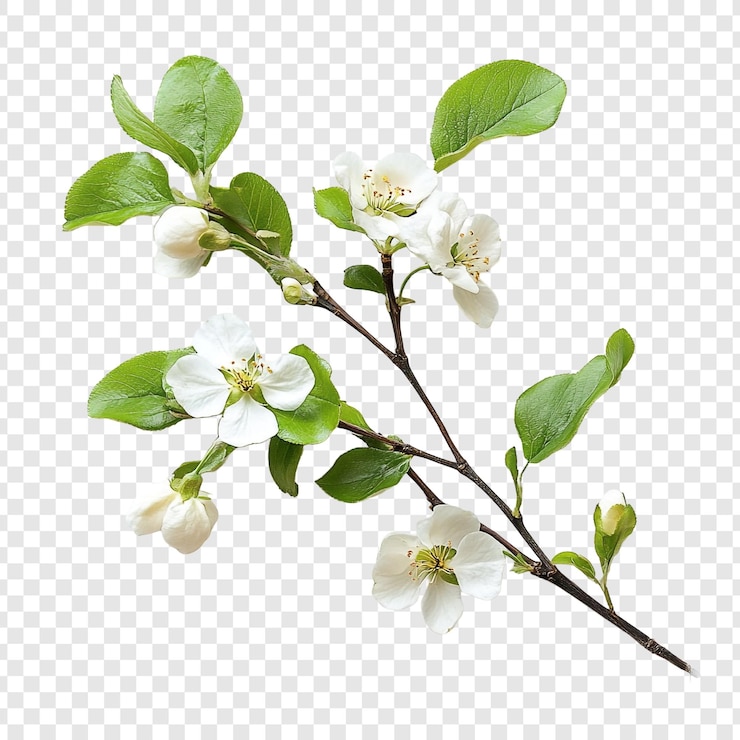 PSD gratuit des branches de fleurs époustouflantes, des fleurs blanches délicates et des feuilles vertes luxuriantes