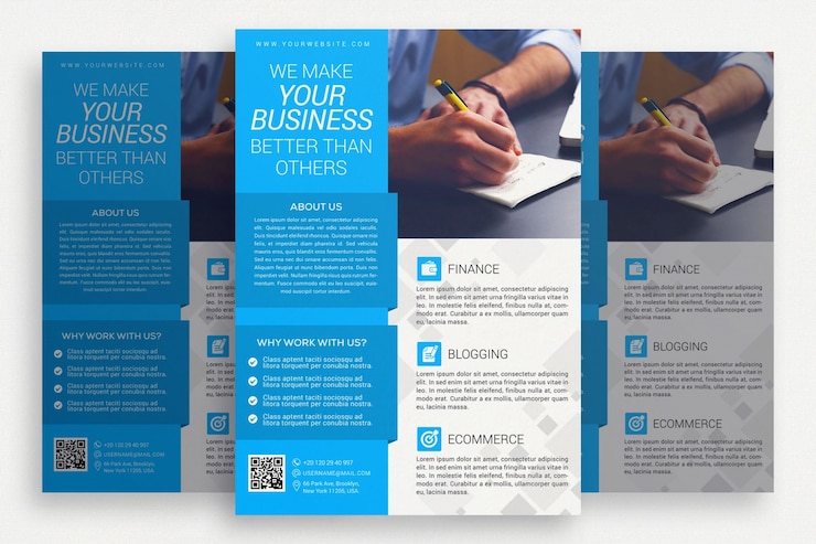 PSD gratuit brochure commerciale bleue et blanche
