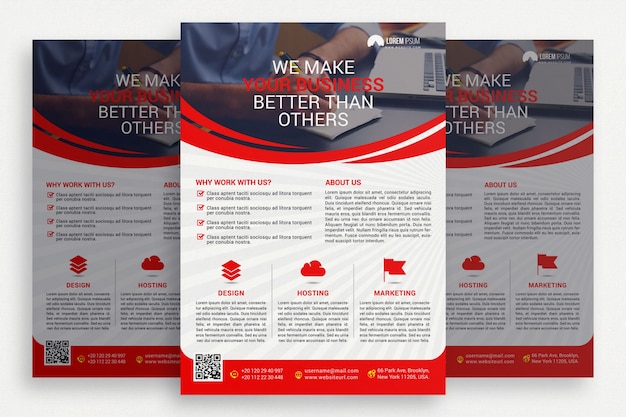 Brochure commerciale rouge et blanche