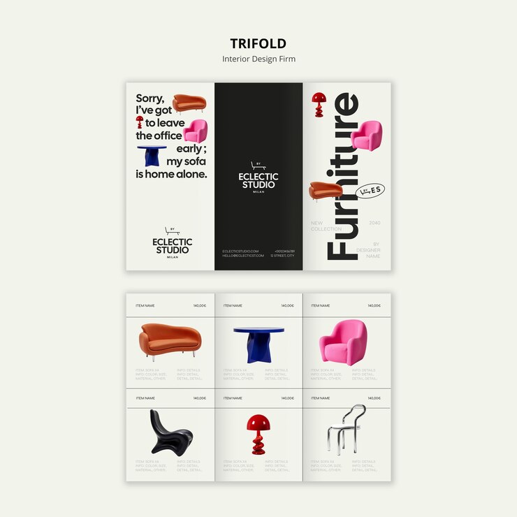 PSD gratuit brochure tripla de la collection de meubles modernes