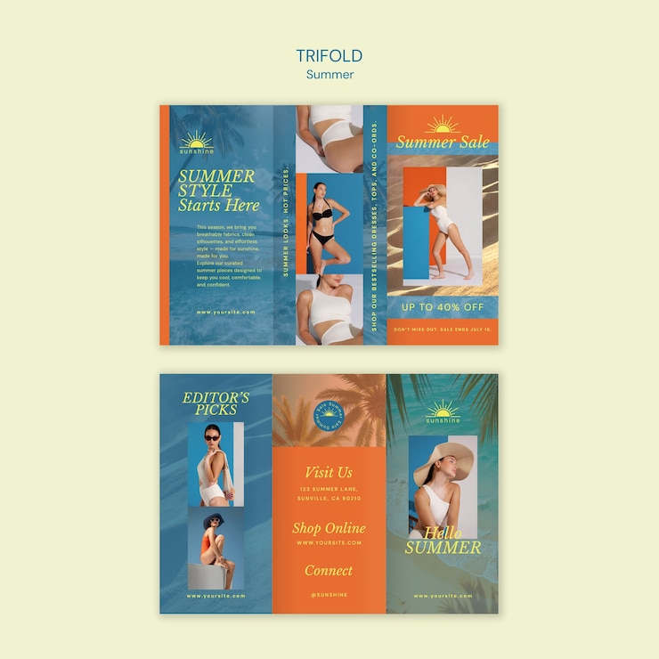 PSD gratuit brochure tripla d'été pour la vente de mode