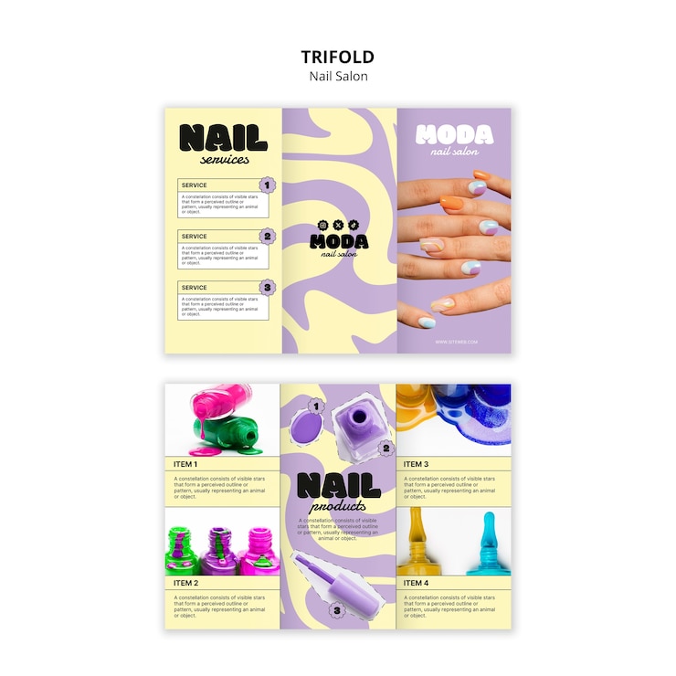 PSD gratuit brochure tripla pour les services et les produits des salons d'ungles