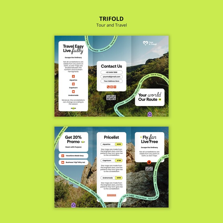 PSD gratuit brochure triplée: voyages et visites avec liste de prix