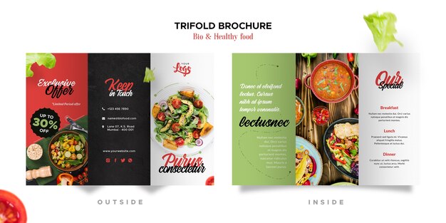 Brochure à trois volets sur la bio et la saine alimentation
