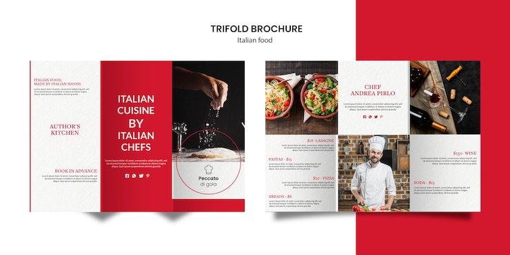 PSD gratuit brochure à trois volets de la cuisine italienne