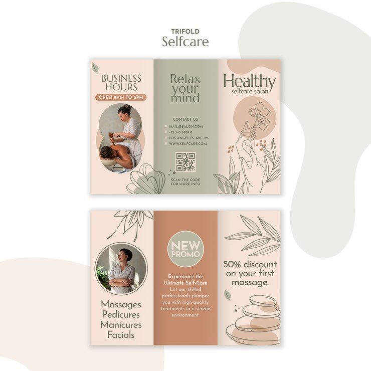 PSD gratuit brochure à trois volets sur les soins personnels pour les services de spa et de bien-être