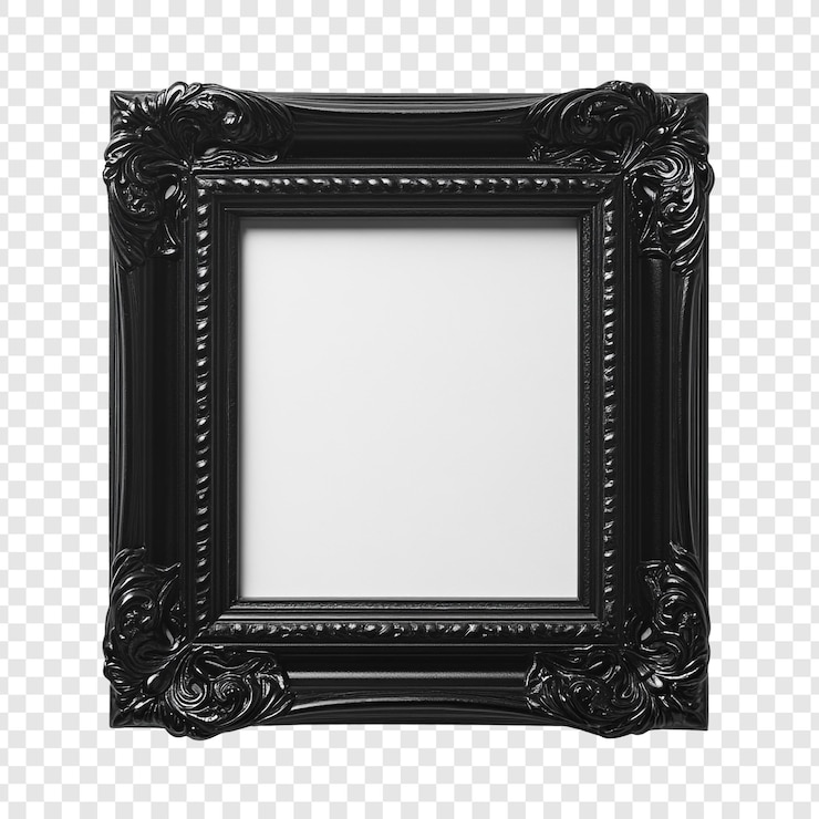 PSD gratuit cadre d'image noir élégant design orné espace vide pour les œuvres d'art décor de maison de style classique format carré isolé sur fond blanc