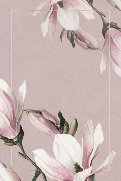 PSD gratuit cadre de mariage psd avec bordure de magnolia sur fond marron