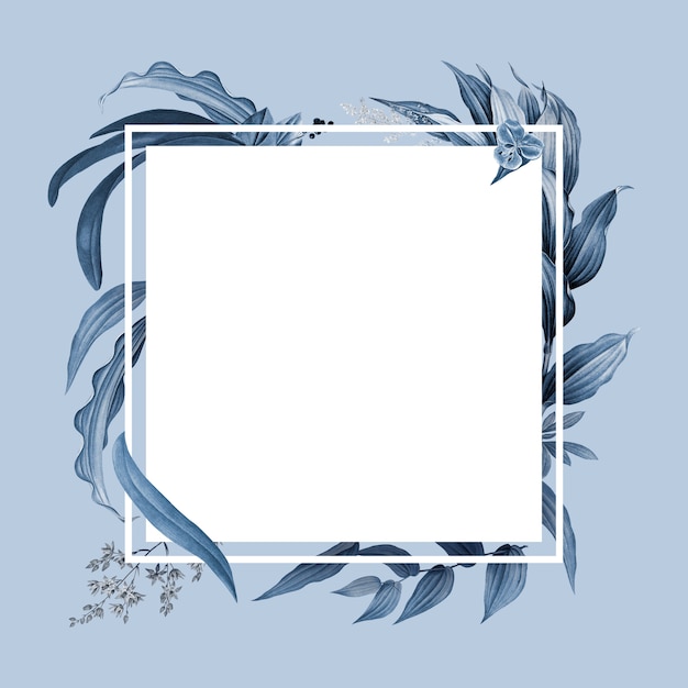 Cadre vide avec motif de feuilles bleues