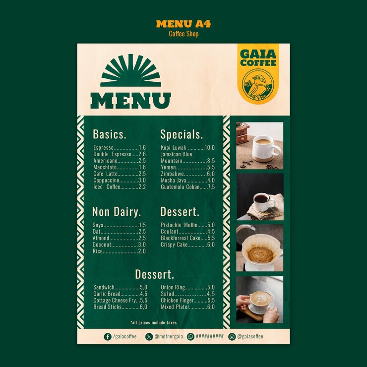 PSD gratuit café modèle de menu de la boutique
