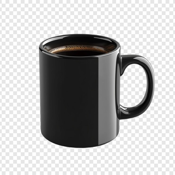PSD gratuit un café noir aromatique dans une tasse élégante