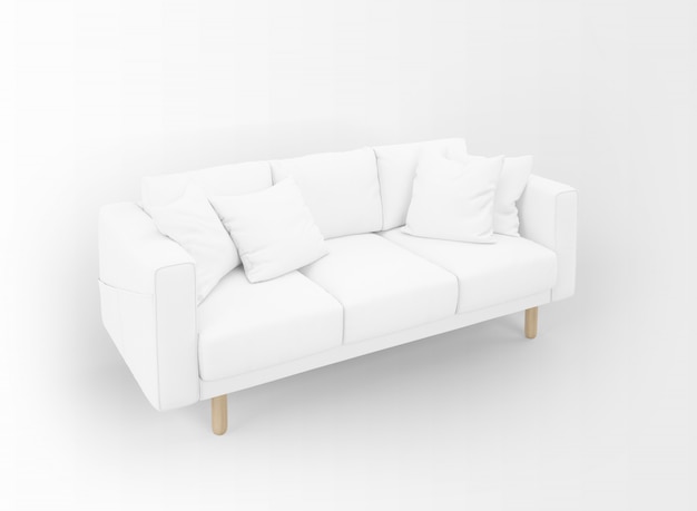 canapé blanc réaliste avec petites tables isolé sur blanc
